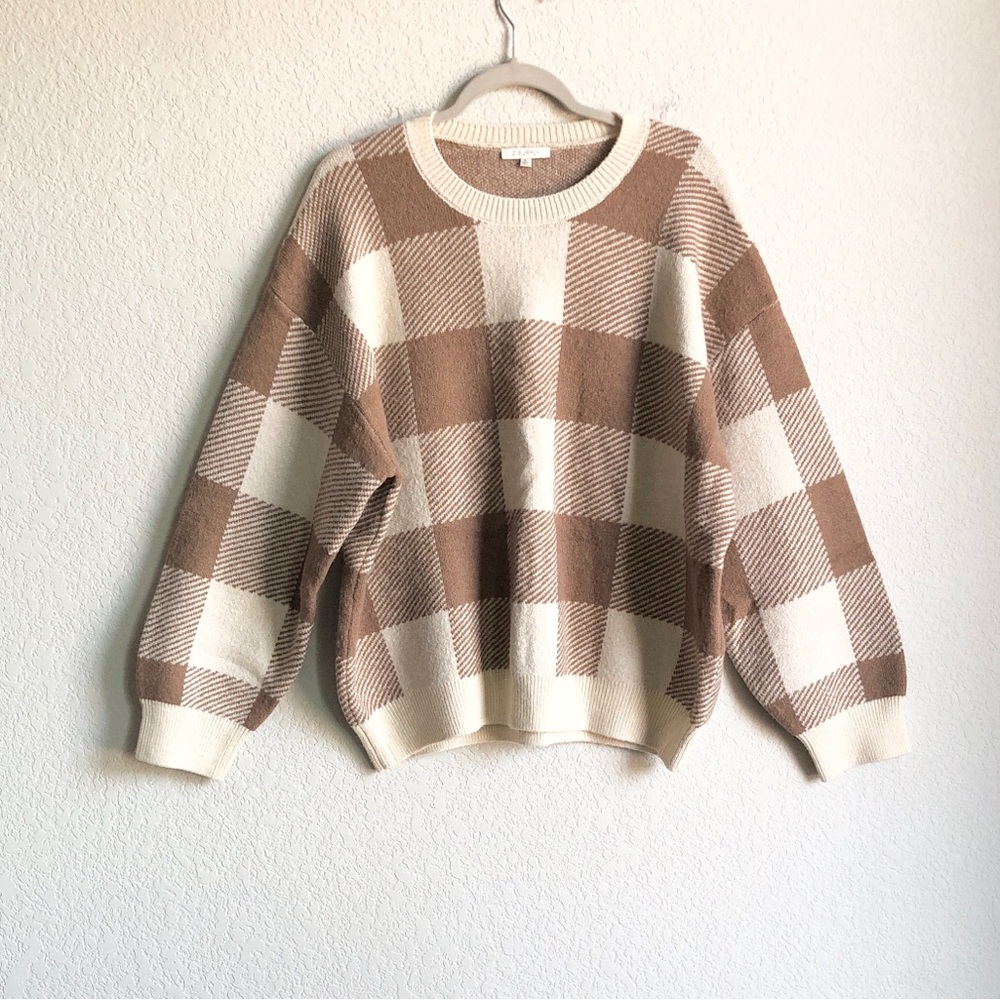Z Supply Check You Later Pullover Sweater Tan Beige Large